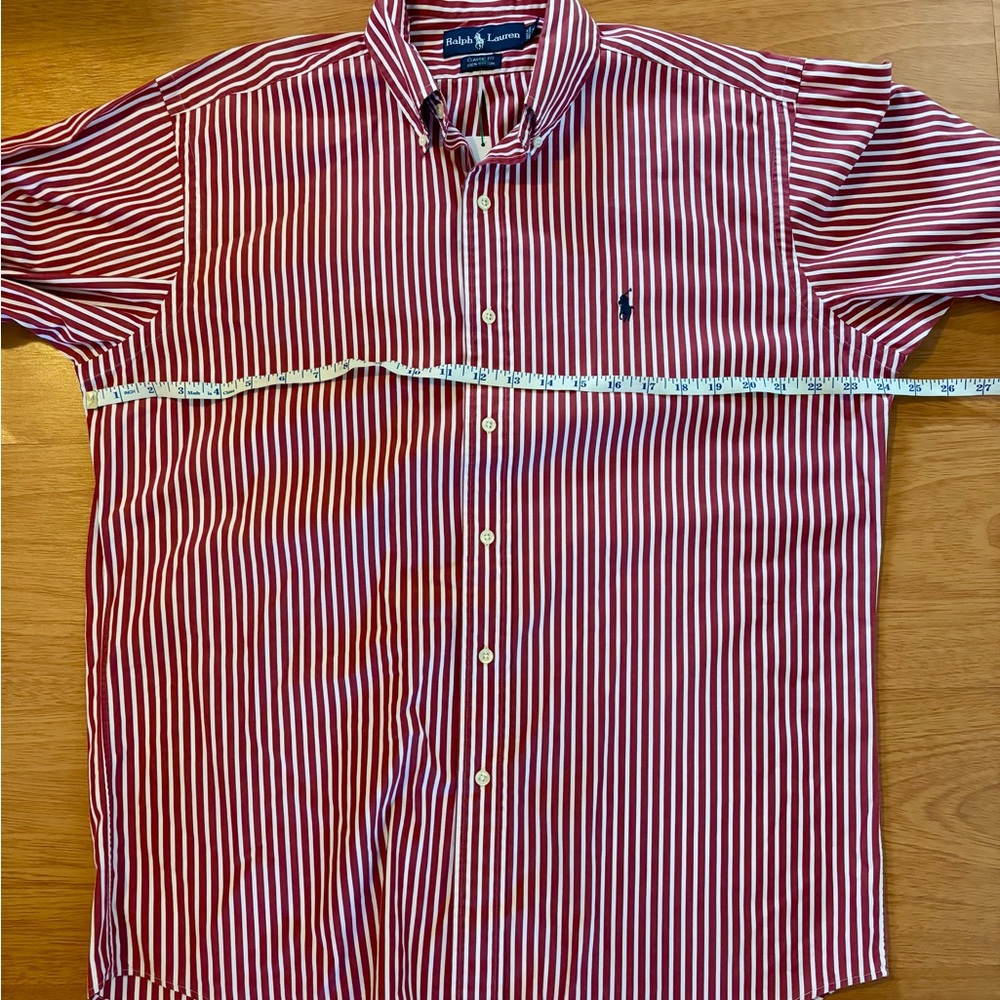 Ralph Lauren Red and White Striped Button-Down Shirt